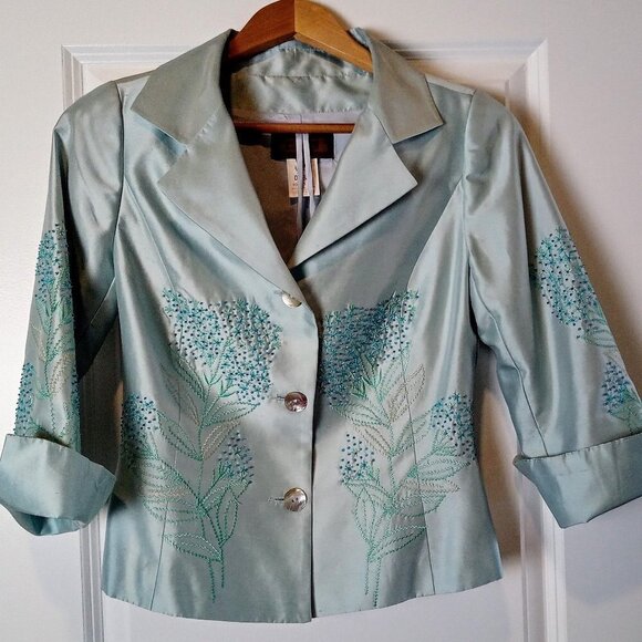 Renato Nucci Aqua Beaded Embroidered Silk Jacket - Picture 1 of 6